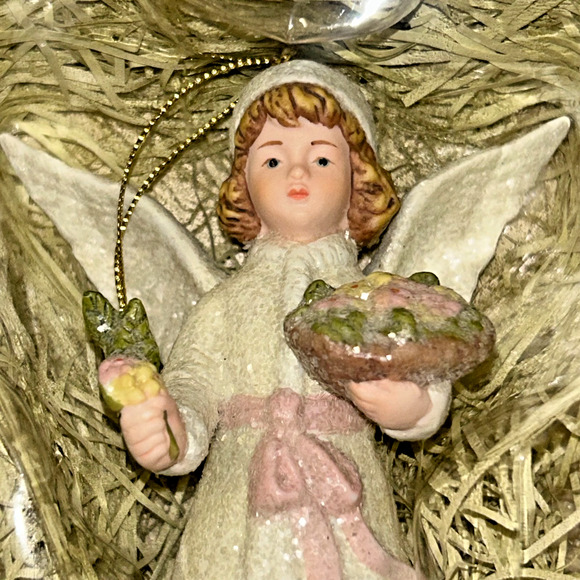 Porcelain Victorian Angel with Flowers Christmas Ornament Original Box - Picture 2 of 5